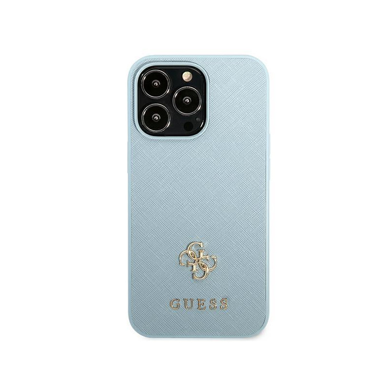 Guess Saffiano 4G Small Metal Logo dėklas, skirtas iPhone 13 Pro Max - mėlynas