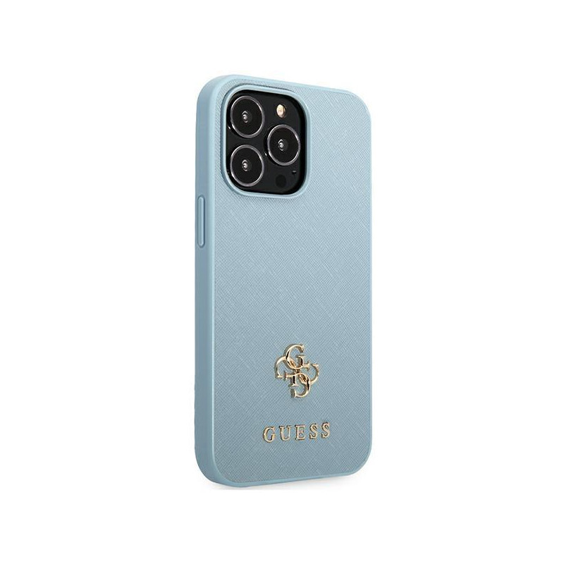Guess Saffiano 4G Small Metal Logo dėklas, skirtas iPhone 13 Pro Max - mėlynas