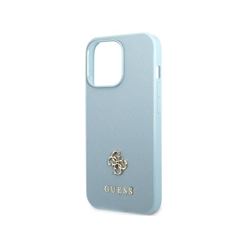Guess Saffiano 4G Small Metal Logo dėklas, skirtas iPhone 13 Pro Max - mėlynas