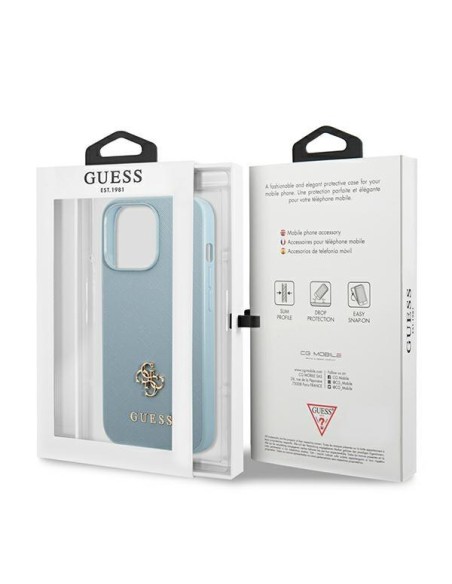 Guess Saffiano 4G Small Metal Logo dėklas, skirtas iPhone 13 Pro Max - mėlynas Guess Saffiano 4G Small Metal Logo dėklas, skirtas iPhone 13 Pro Max - mėlynas