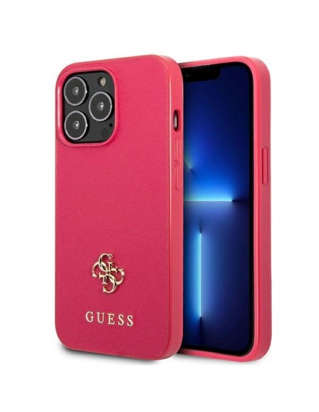 Guess Saffiano 4G Small Metal Logo dėklas, skirtas iPhone 13 Pro Max - rožinis
