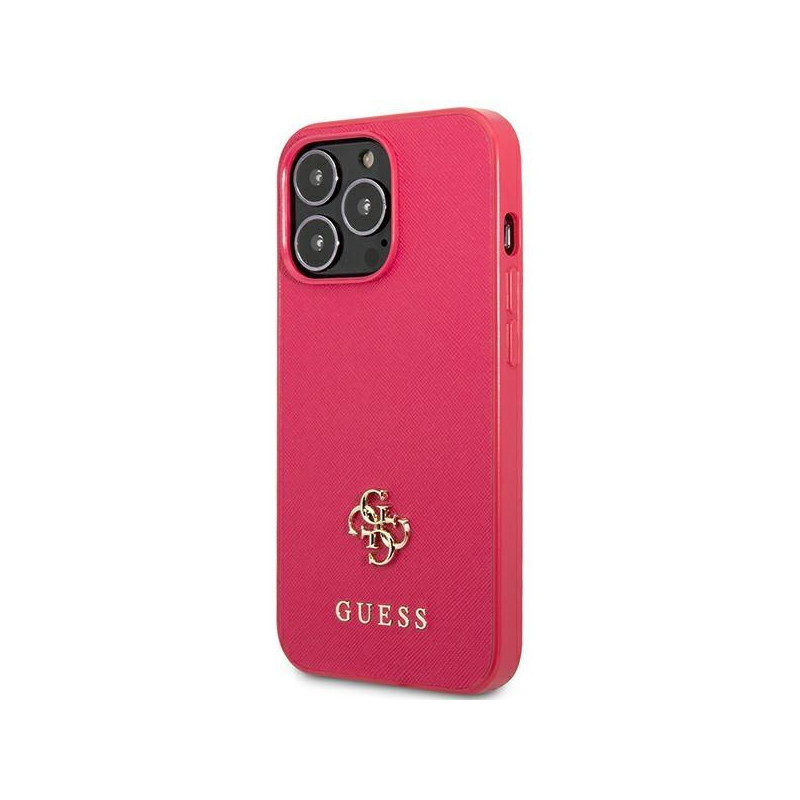 Guess Saffiano 4G Small Metal Logo dėklas, skirtas iPhone 13 Pro Max - rožinis