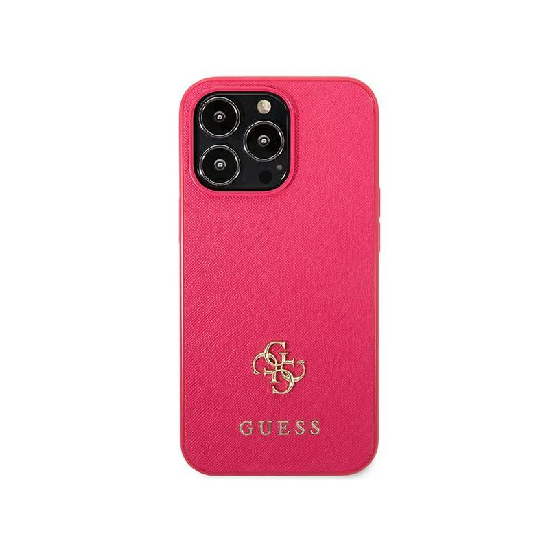 Guess Saffiano 4G Small Metal Logo dėklas, skirtas iPhone 13 Pro Max - rožinis