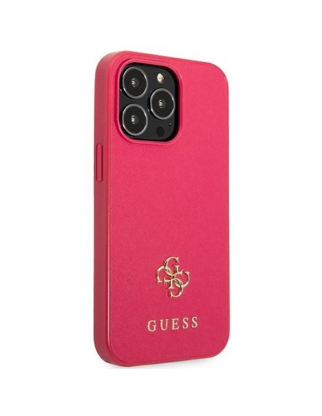 Guess Saffiano 4G Small Metal Logo dėklas, skirtas iPhone 13 Pro Max - rožinis