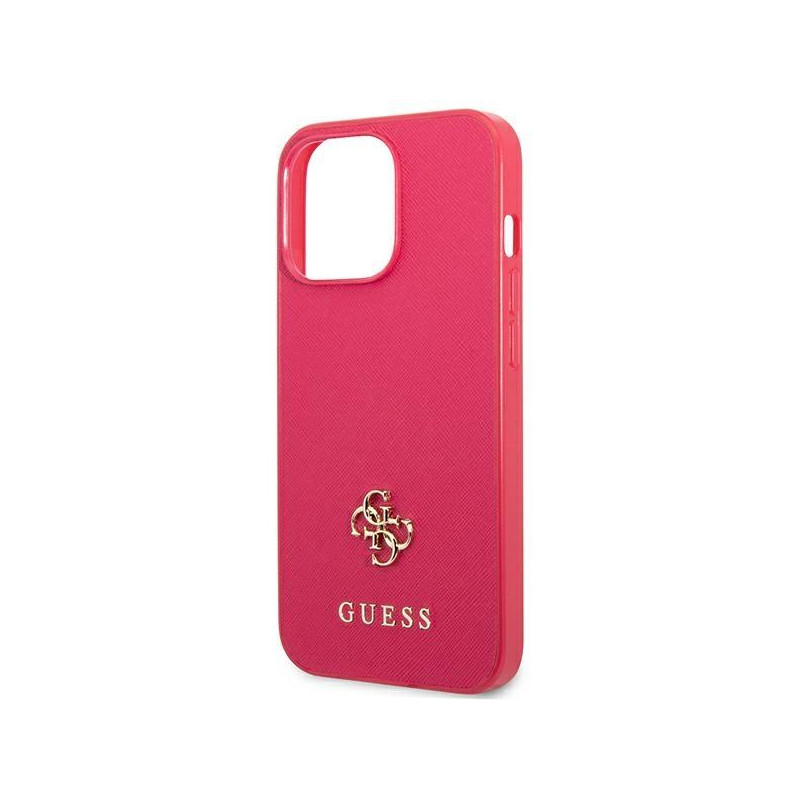 Guess Saffiano 4G Small Metal Logo dėklas, skirtas iPhone 13 Pro Max - rožinis