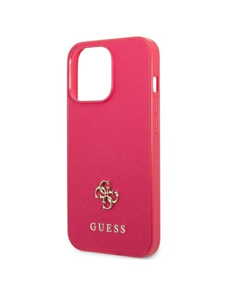 Guess Saffiano 4G Small Metal Logo dėklas, skirtas iPhone 13 Pro Max - rožinis