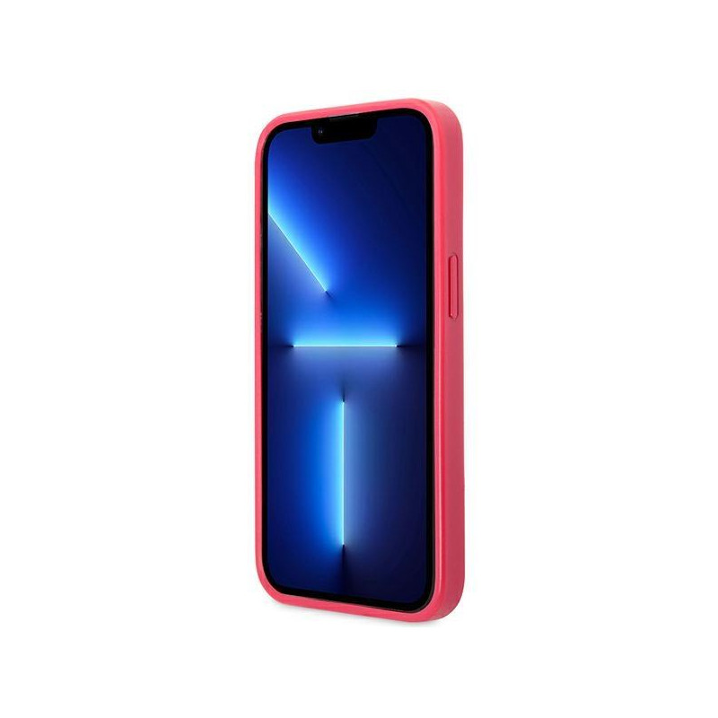 Guess Saffiano 4G Small Metal Logo dėklas, skirtas iPhone 13 Pro Max - rožinis