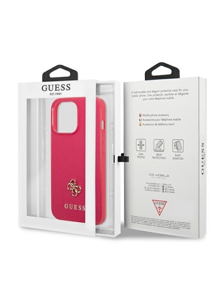 Guess Saffiano 4G Small Metal Logo dėklas, skirtas iPhone 13 Pro Max - rožinis