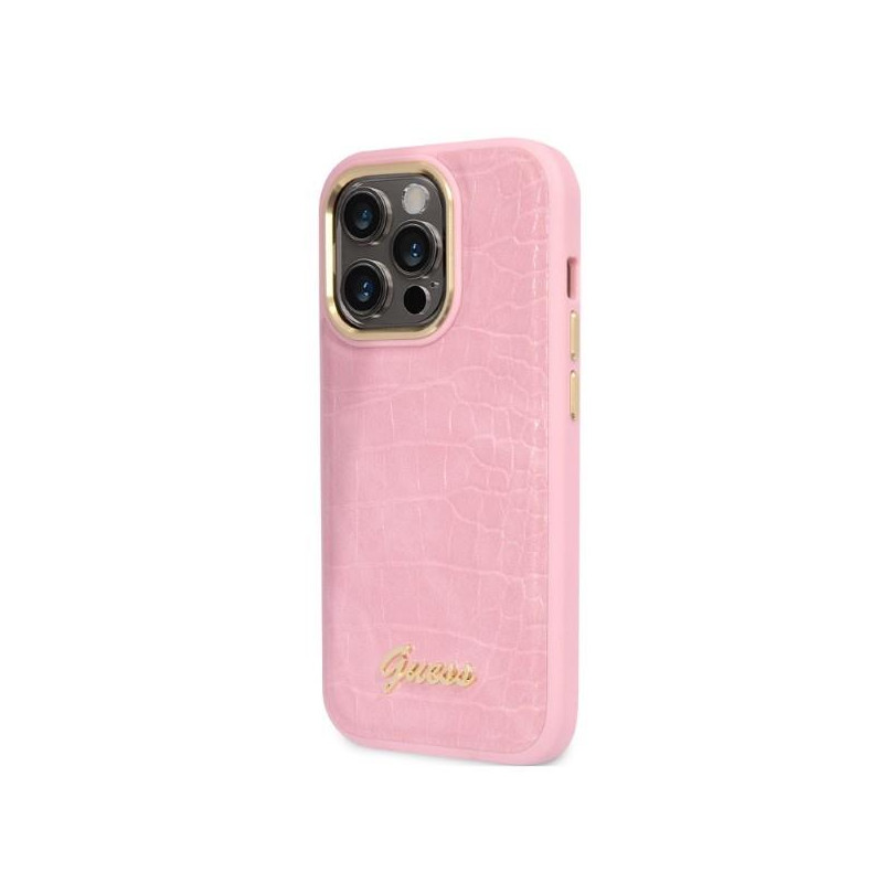 Guess Croco Collection dėklas iPhone 14 Pro - rožinis