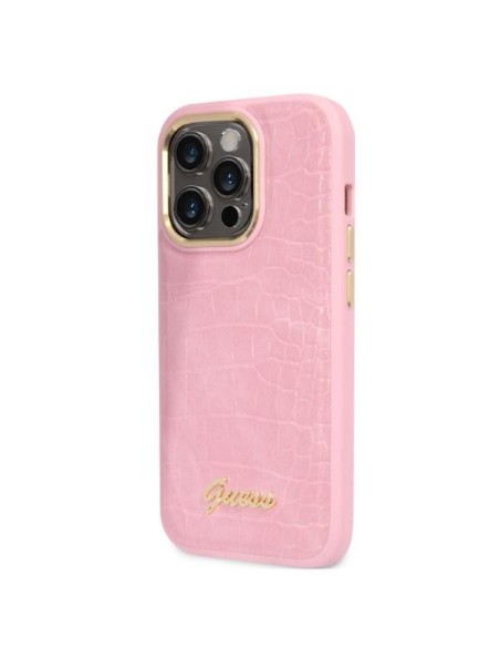 Guess Croco Collection dėklas iPhone 14 Pro - rožinis Guess Croco Collection dėklas iPhone 14 Pro - rožinis