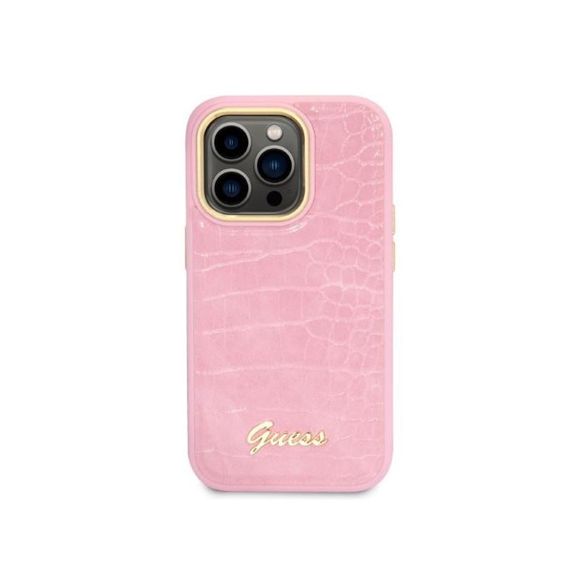 Guess Croco Collection dėklas iPhone 14 Pro - rožinis