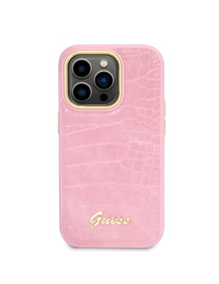Guess Croco Collection dėklas iPhone 14 Pro - rožinis Guess Croco Collection dėklas iPhone 14 Pro - rožinis