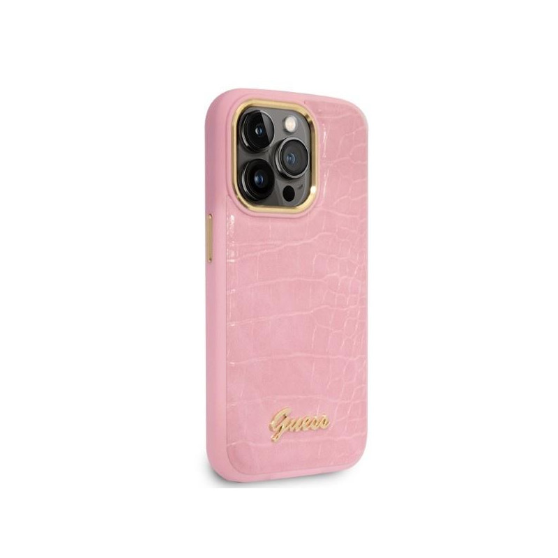 Guess Croco Collection dėklas iPhone 14 Pro - rožinis