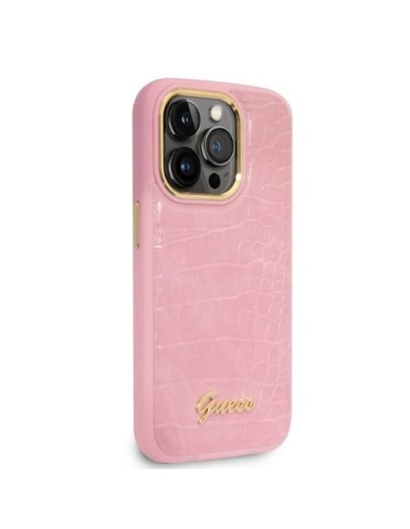 Guess Croco Collection dėklas iPhone 14 Pro - rožinis Guess Croco Collection dėklas iPhone 14 Pro - rožinis