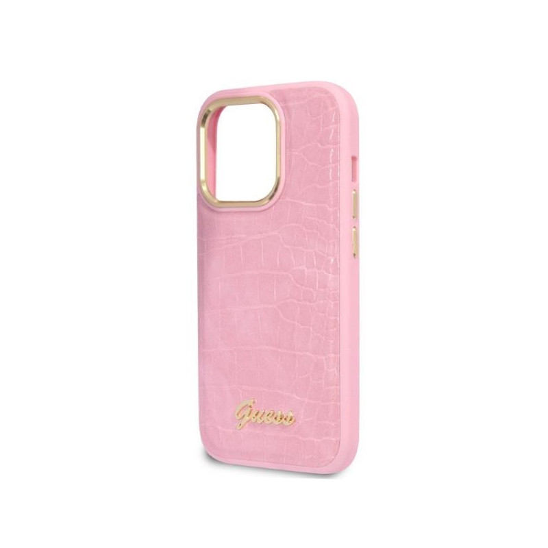 Guess Croco Collection dėklas iPhone 14 Pro - rožinis