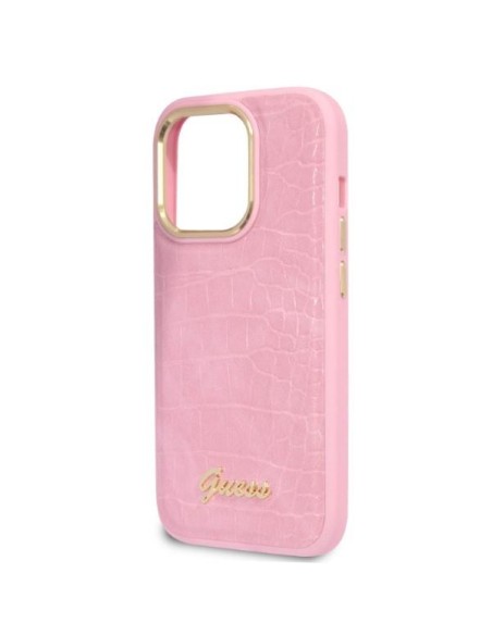 Guess Croco Collection dėklas iPhone 14 Pro - rožinis Guess Croco Collection dėklas iPhone 14 Pro - rožinis