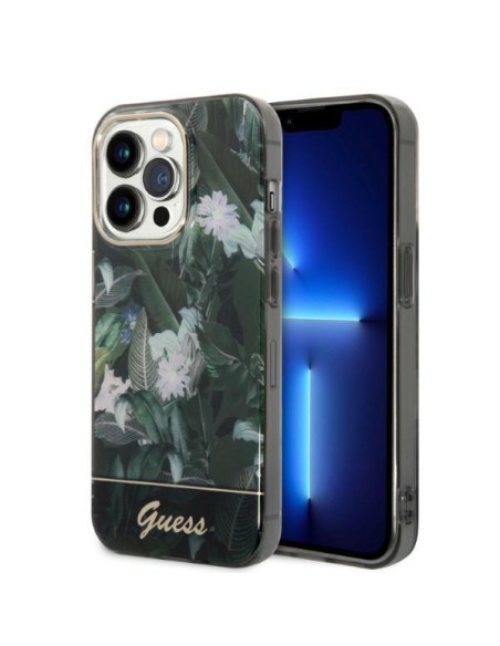 Guess Jungle Collection dėklas iPhone 14 Pro - žalias
