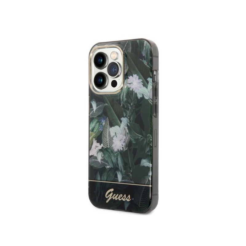 Guess Jungle Collection dėklas iPhone 14 Pro - žalias