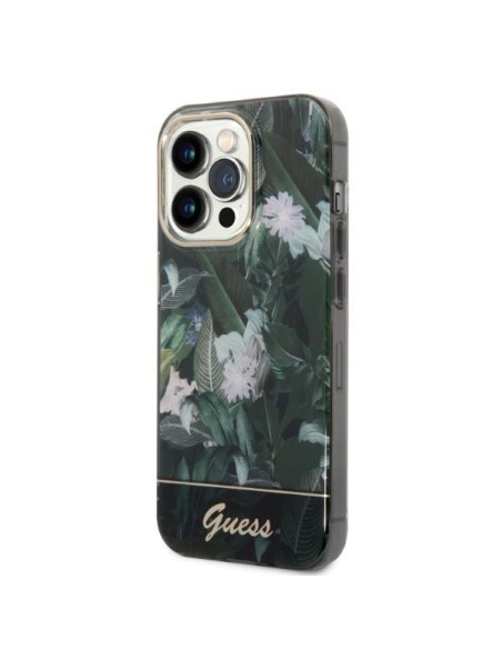 Guess Jungle Collection dėklas iPhone 14 Pro - žalias