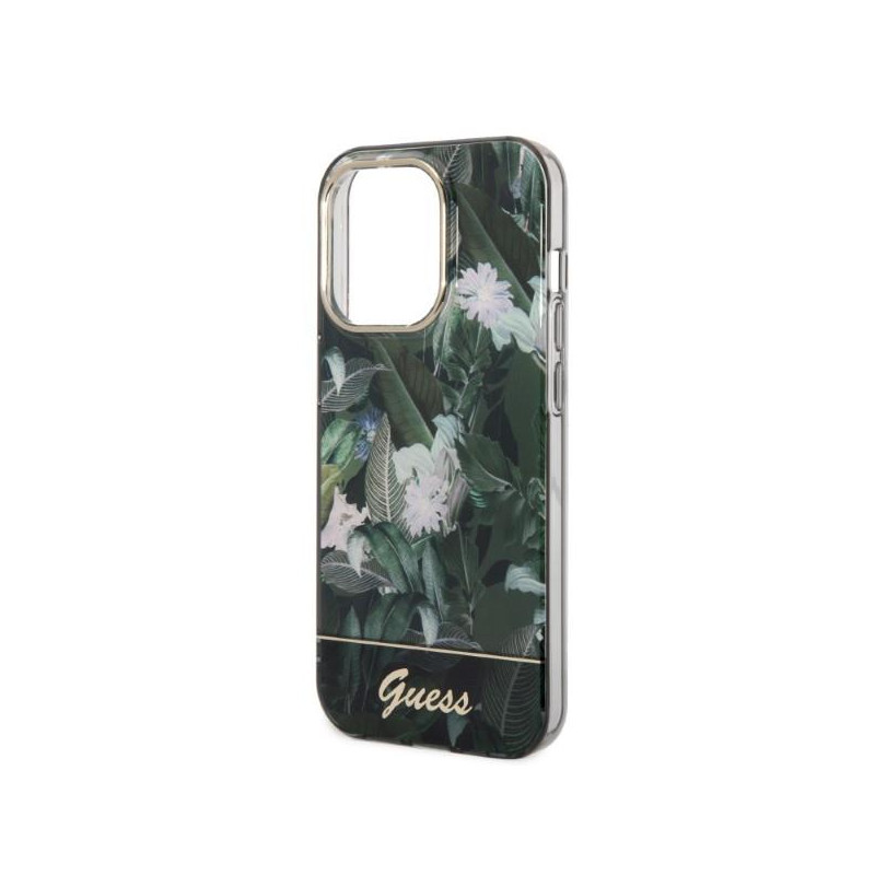 Guess Jungle Collection dėklas iPhone 14 Pro - žalias