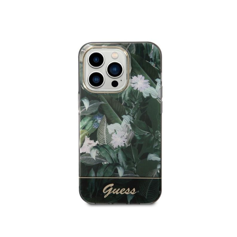 Guess Jungle Collection dėklas iPhone 14 Pro - žalias