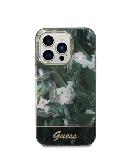 Guess Jungle Collection dėklas iPhone 14 Pro - žalias