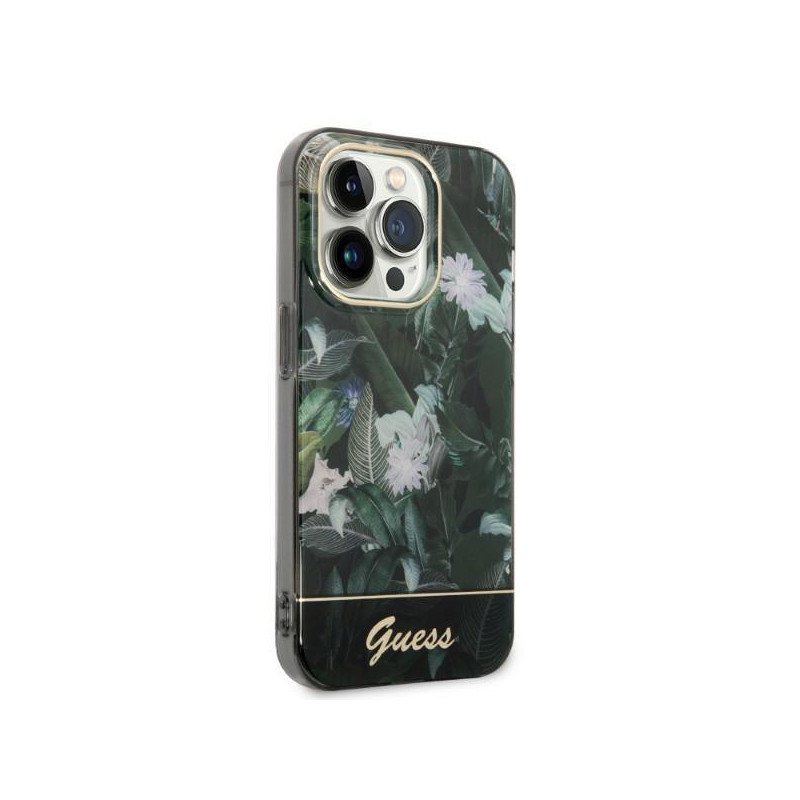 Guess Jungle Collection dėklas iPhone 14 Pro - žalias