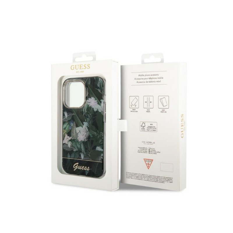 Guess Jungle Collection dėklas iPhone 14 Pro - žalias