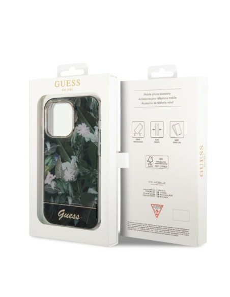 Guess Jungle Collection dėklas iPhone 14 Pro - žalias