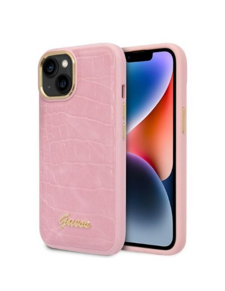 Guess Croco Collection dėklas iPhone 14 Plus - rožinis Guess Croco Collection dėklas iPhone 14 Plus - rožinis