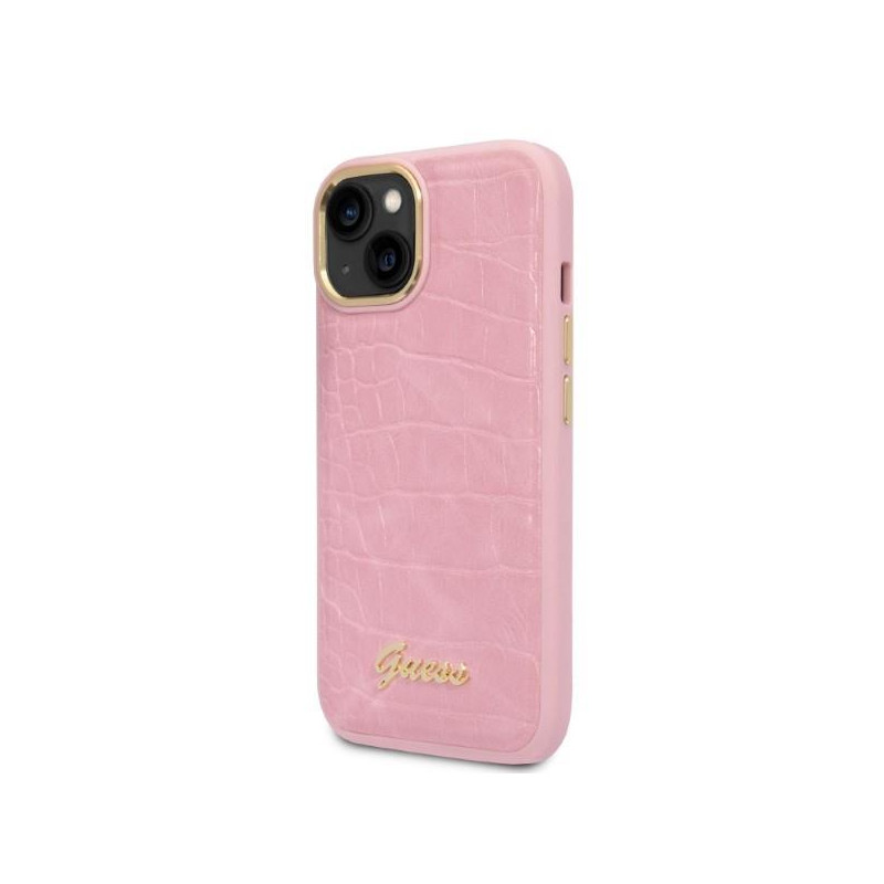 Guess Croco Collection dėklas iPhone 14 Plus - rožinis