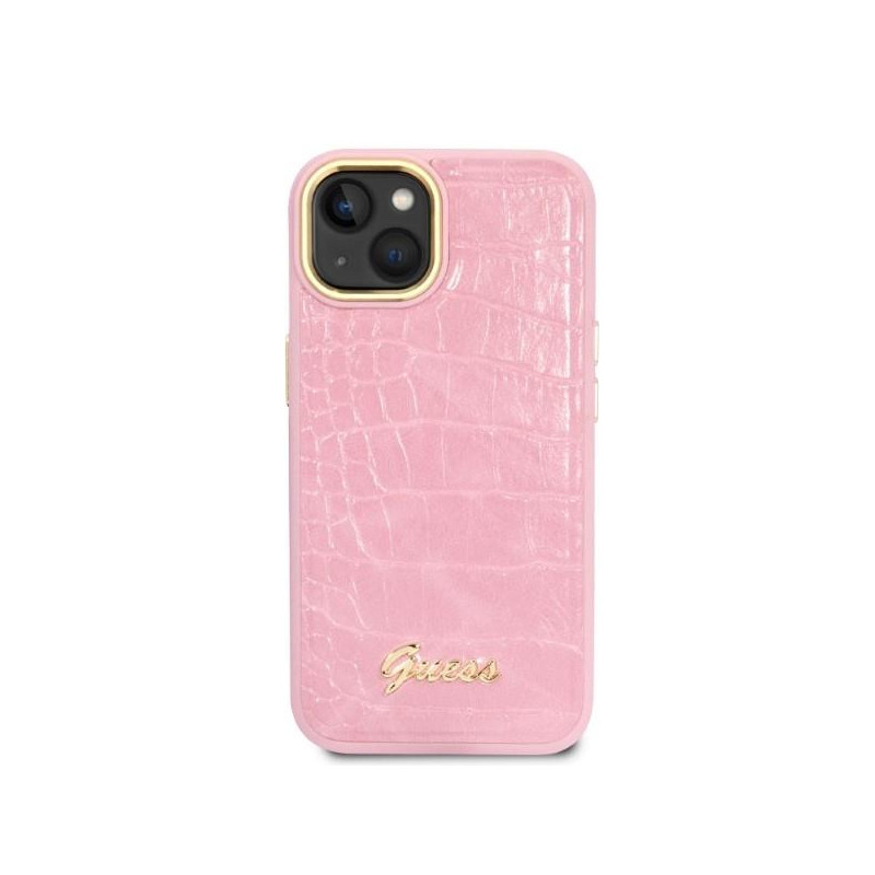 Guess Croco Collection dėklas iPhone 14 Plus - rožinis