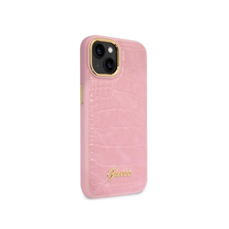 Guess Croco Collection dėklas iPhone 14 Plus - rožinis