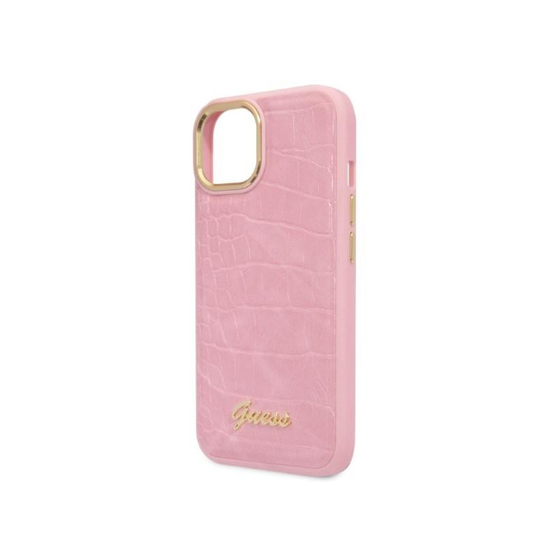 Guess Croco Collection dėklas iPhone 14 Plus - rožinis