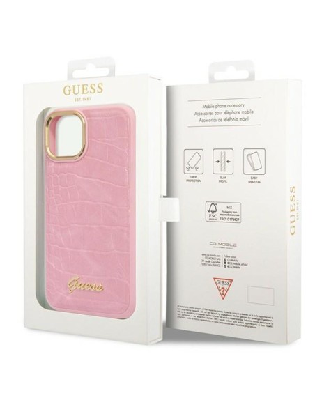 Guess Croco Collection dėklas iPhone 14 Plus - rožinis Guess Croco Collection dėklas iPhone 14 Plus - rožinis