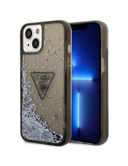 Guess Liquid Glitter Palm Collection dėklas iPhone 14 - juodas Guess Liquid Glitter Palm Collection dėklas iPhone 14 - juodas