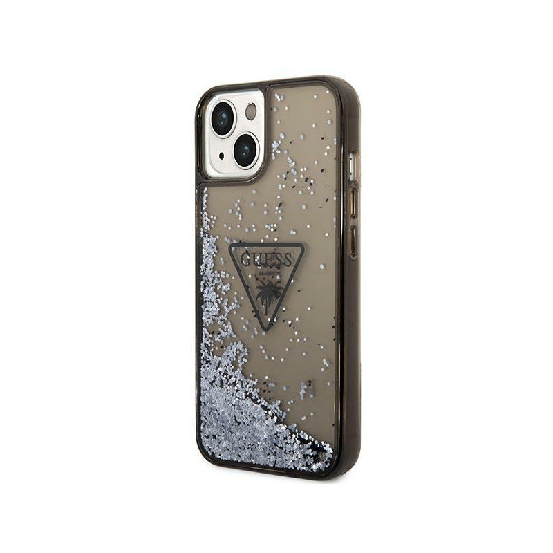 Guess Liquid Glitter Palm Collection dėklas iPhone 14 - juodas
