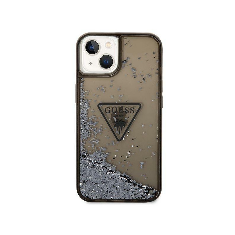 Guess Liquid Glitter Palm Collection dėklas iPhone 14 - juodas