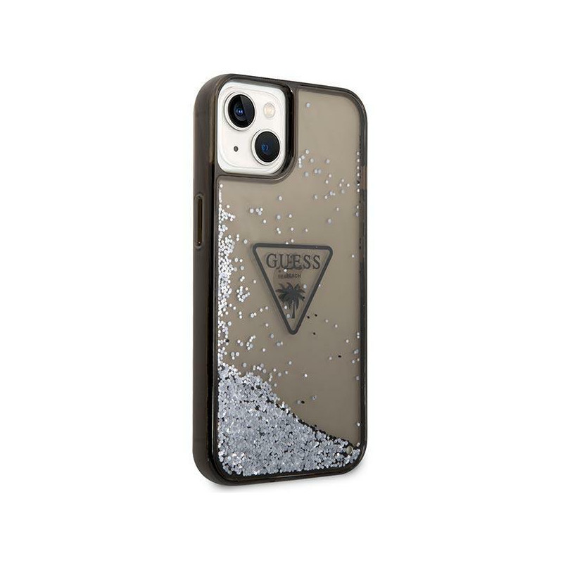 Guess Liquid Glitter Palm Collection dėklas iPhone 14 - juodas