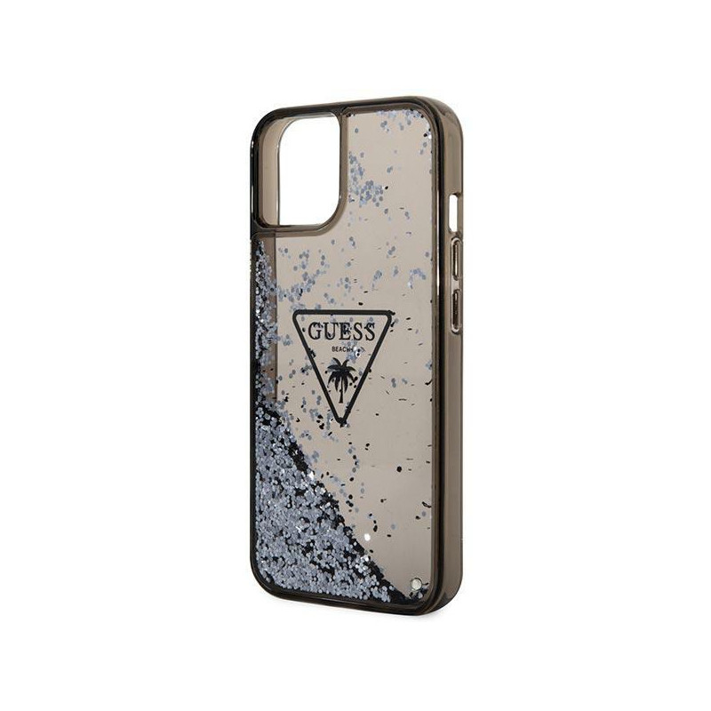 Guess Liquid Glitter Palm Collection dėklas iPhone 14 - juodas
