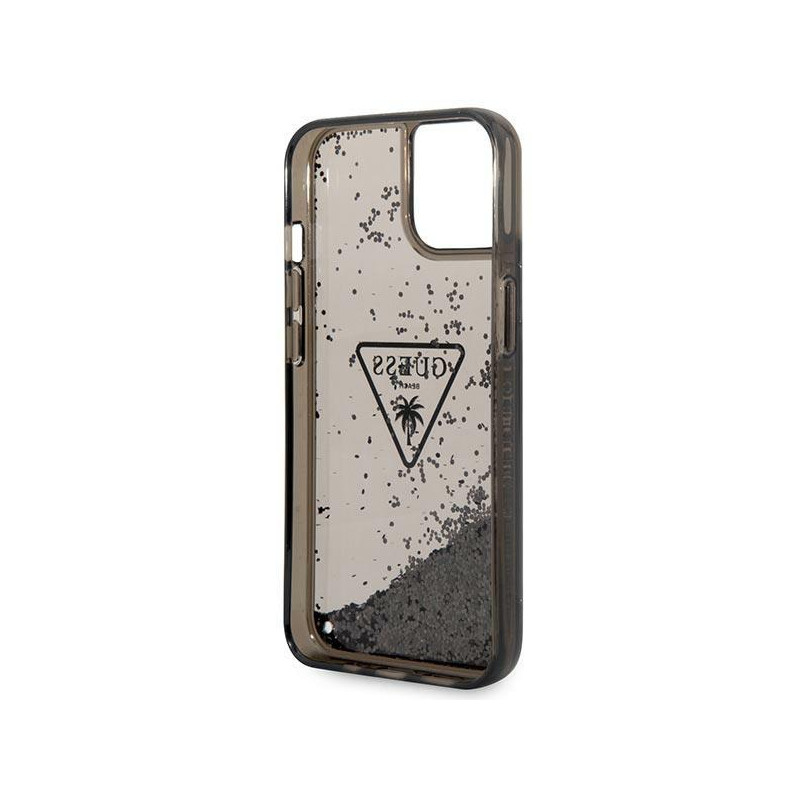 Guess Liquid Glitter Palm Collection dėklas iPhone 14 - juodas