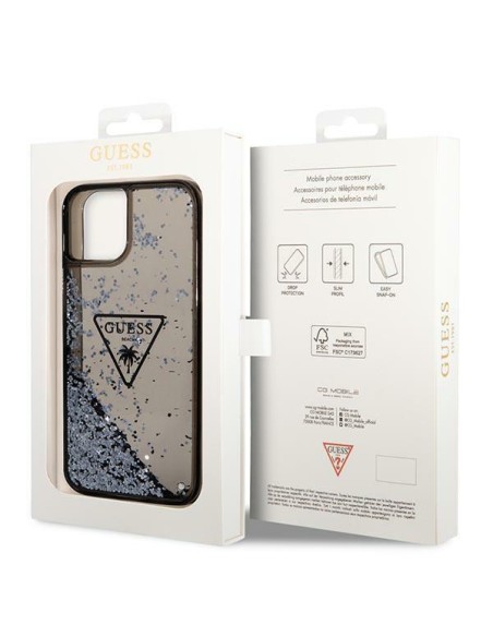 Guess Liquid Glitter Palm Collection dėklas iPhone 14 - juodas Guess Liquid Glitter Palm Collection dėklas iPhone 14 - juodas