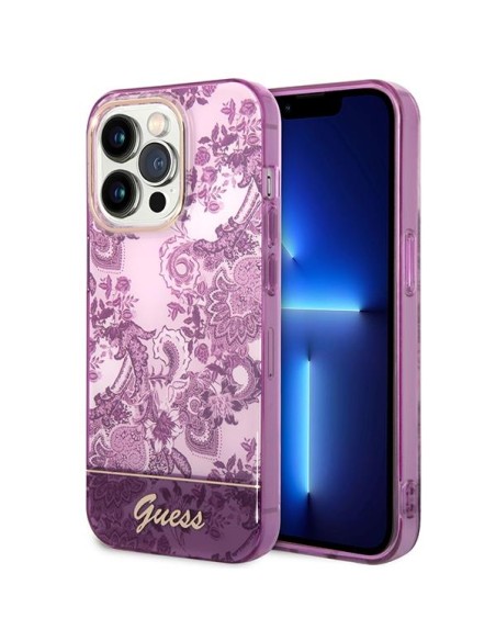 Guess Porcelain Collection dėklas, skirtas iPhone 14 Pro Max - fuksijos spalvos Guess Porcelain Collection dėklas, skirtas iPhone 14 Pro Max - fuksijos spalvos