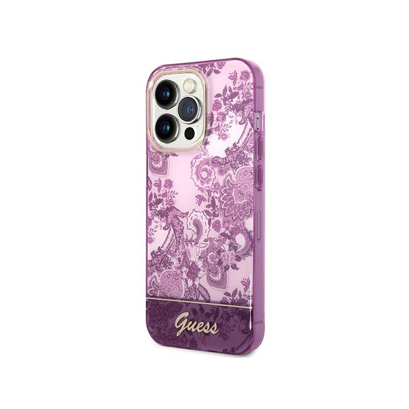 Guess Porcelain Collection dėklas, skirtas iPhone 14 Pro Max - fuksijos spalvos
