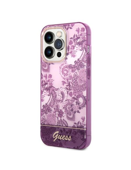Guess Porcelain Collection dėklas, skirtas iPhone 14 Pro Max - fuksijos spalvos Guess Porcelain Collection dėklas, skirtas iPhone 14 Pro Max - fuksijos spalvos