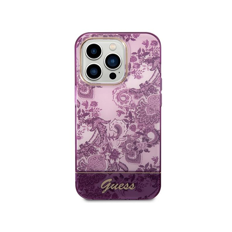 Guess Porcelain Collection dėklas, skirtas iPhone 14 Pro Max - fuksijos spalvos