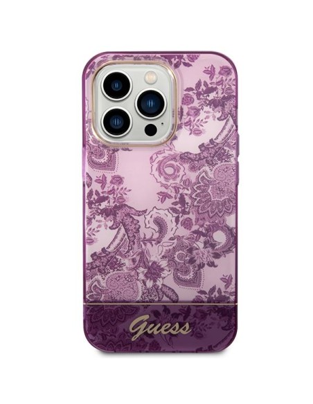 Guess Porcelain Collection dėklas, skirtas iPhone 14 Pro Max - fuksijos spalvos Guess Porcelain Collection dėklas, skirtas iPhone 14 Pro Max - fuksijos spalvos