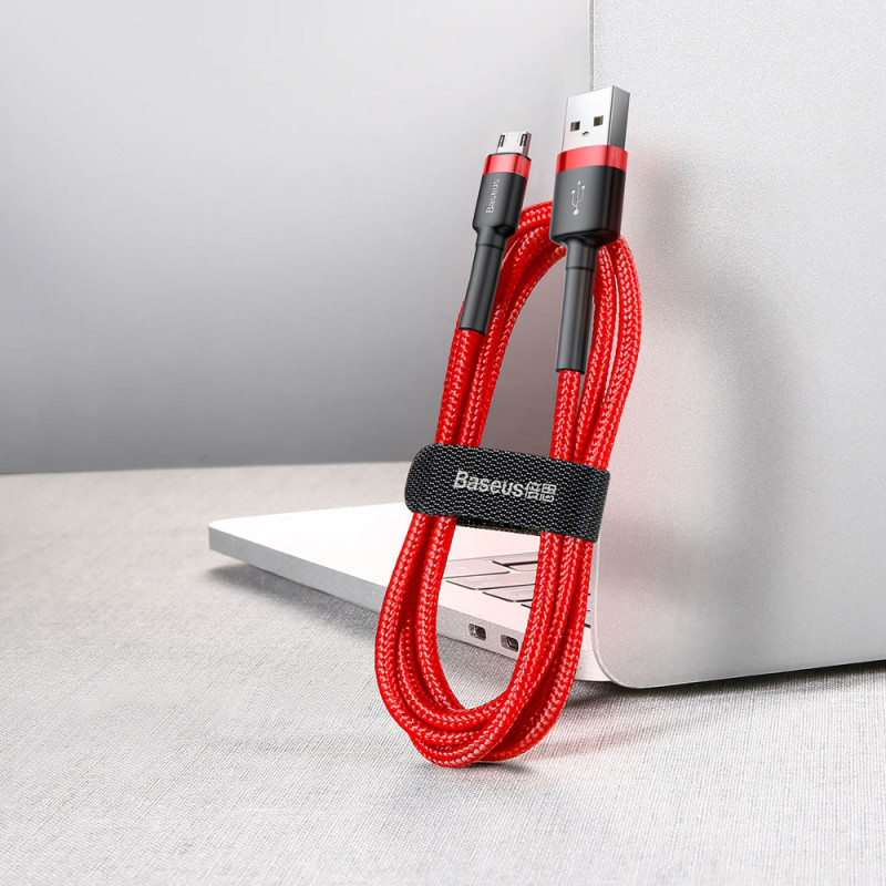 Patvarus lankstus kabelis USB microUSB 1.5A 2M raudonas