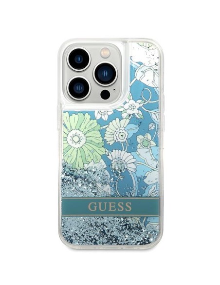 Guess Flower Liquid Glitter dėklas, skirtas iPhone 14 Pro Max - žalias Guess Flower Liquid Glitter dėklas, skirtas iPhone 14 Pro Max - žalias