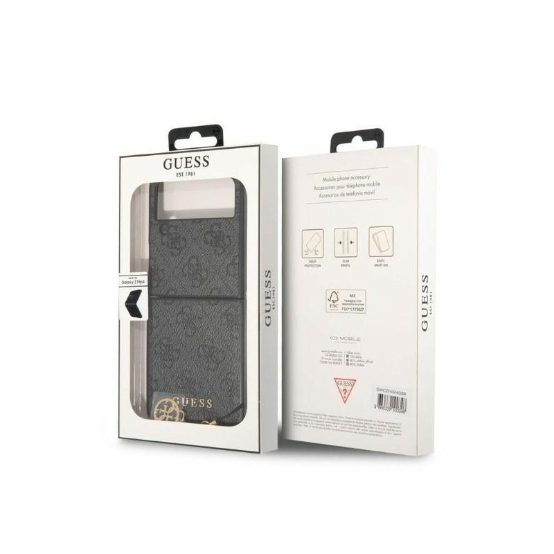 Guess GUHCZF4GF4GGR F721 Z Flip 4 pilkas / pilkas kietas dėklas 4G Charms kolekcija
